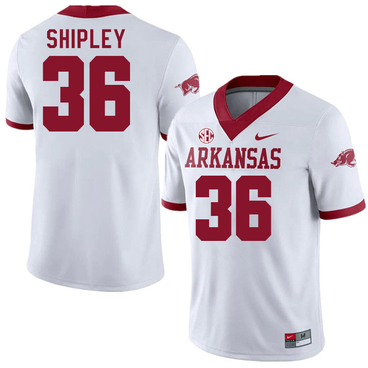 Men #36 Matthew Shipley Arkansas Razorbacks College Football Jerseys Stitched-Alternate White